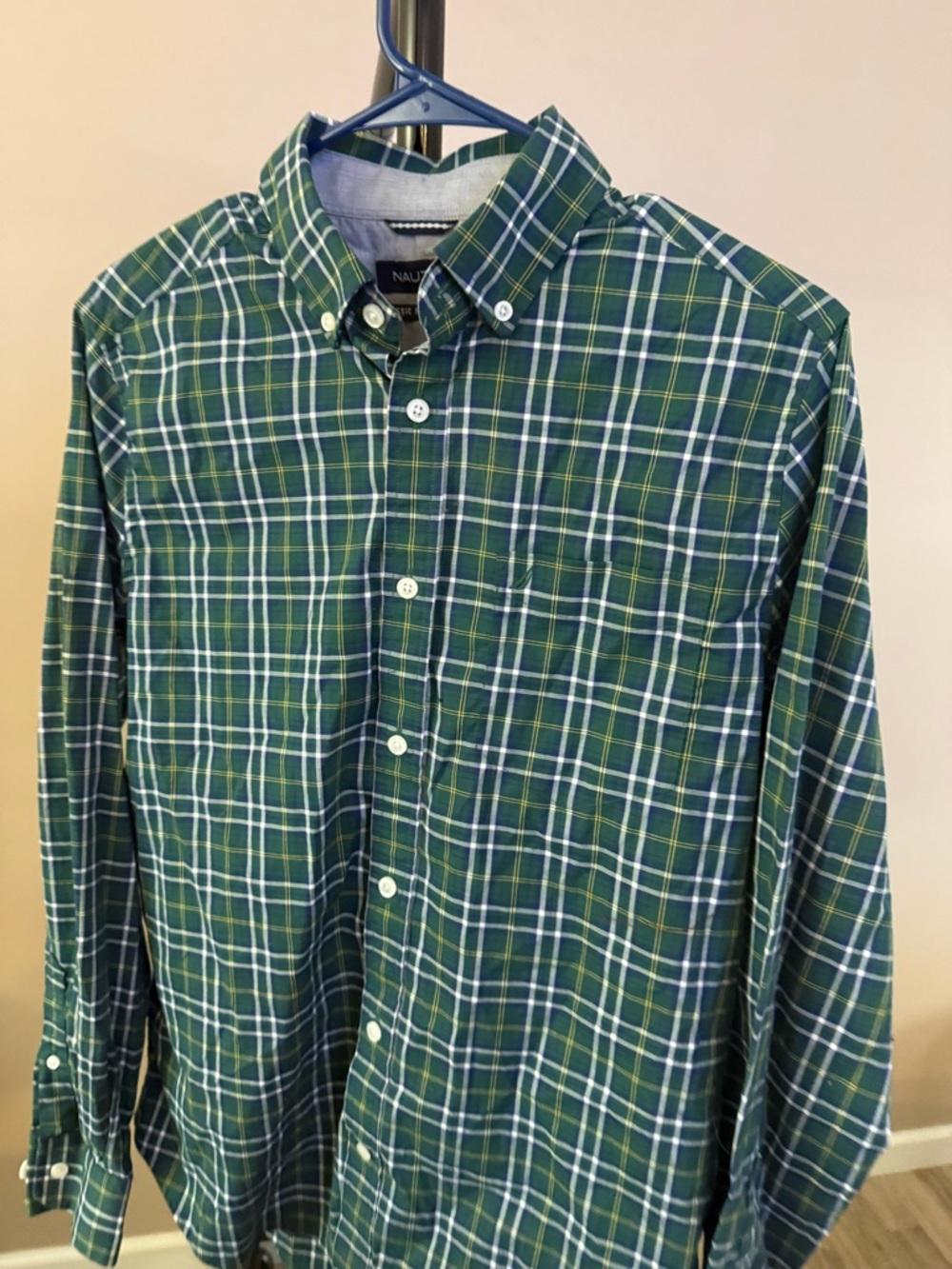 Nautica Green and White Plaid Button-Down Shirt